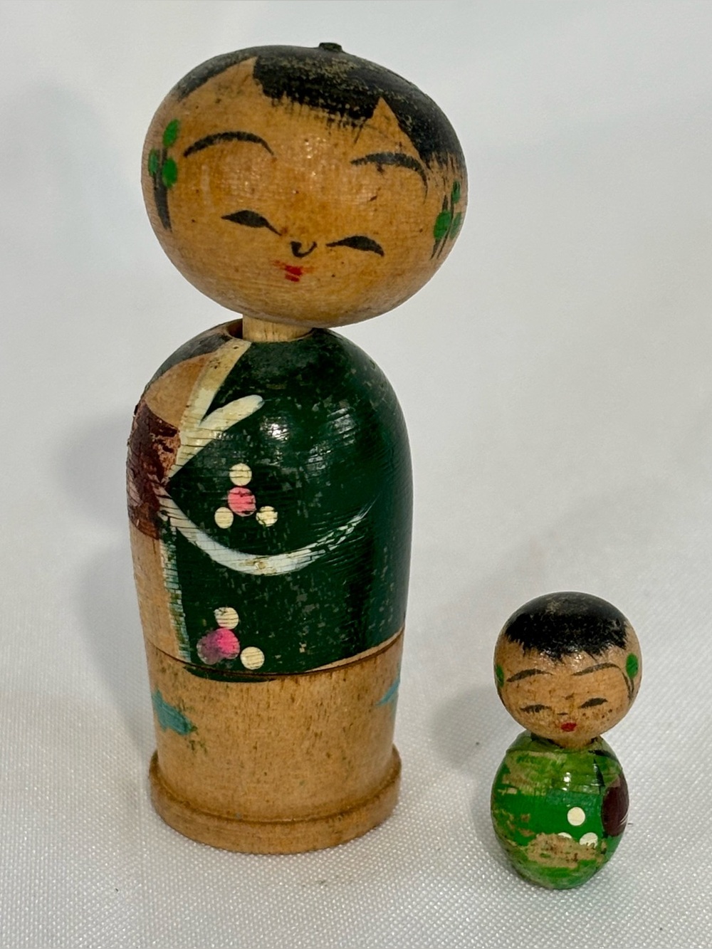 Vintage Mini Wooden Kokeshi Nesting Doll Japan 2" w/Miniature 3/8” Baby